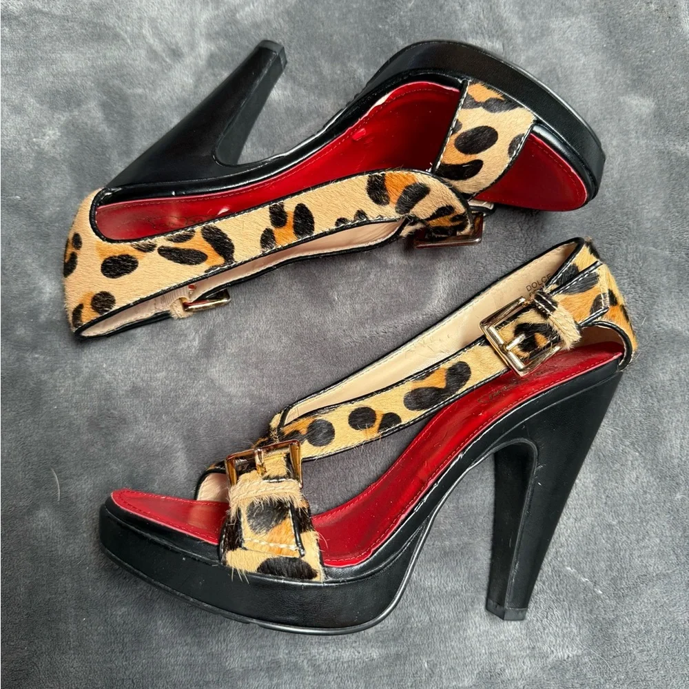 Oh Deer Dolce Leopard Print Platform Heel Sandals Size 7.5